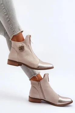 Brązowe I Beżowe Botki|Botki Płaskie>Boto Damskie Botki Na Płaskim Obcasie Z Zamkiem Beżowe Loratie