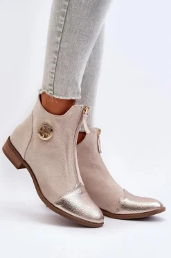 Brązowe I Beżowe Botki|Botki Płaskie><noscript><img width=