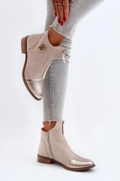 Brązowe I Beżowe Botki|Botki Płaskie><noscript><img width=