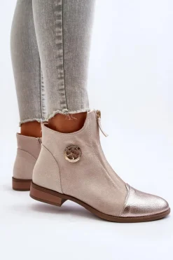 Brązowe I Beżowe Botki|Botki Płaskie><noscript><img width=