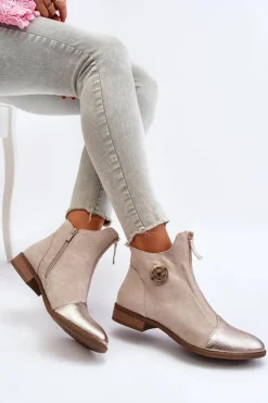 Brązowe I Beżowe Botki|Botki Płaskie><noscript><img width=