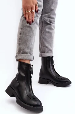 Czarne Botki|Botki Płaskie>Boto Damskie Botki Na Płaskim Obcasie Z Suwakiem Czarne Elkasa