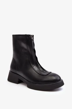 Czarne Botki|Botki Płaskie>Boto Damskie Botki Na Płaskim Obcasie Z Suwakiem Czarne Elkasa