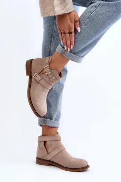 New Damskie Botki Na Płaskim Obcasie Z Paskami Jasnobeżowe Melviana Damskie Botki Wiosenne|Czarne Botki