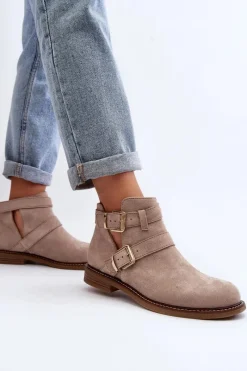 New Damskie Botki Na Płaskim Obcasie Z Paskami Jasnobeżowe Melviana Damskie Botki Wiosenne|Czarne Botki