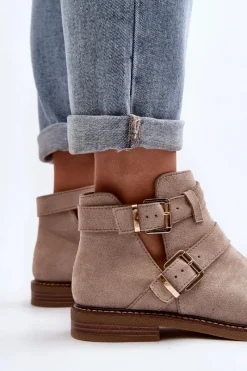 New Damskie Botki Na Płaskim Obcasie Z Paskami Jasnobeżowe Melviana Damskie Botki Wiosenne|Czarne Botki