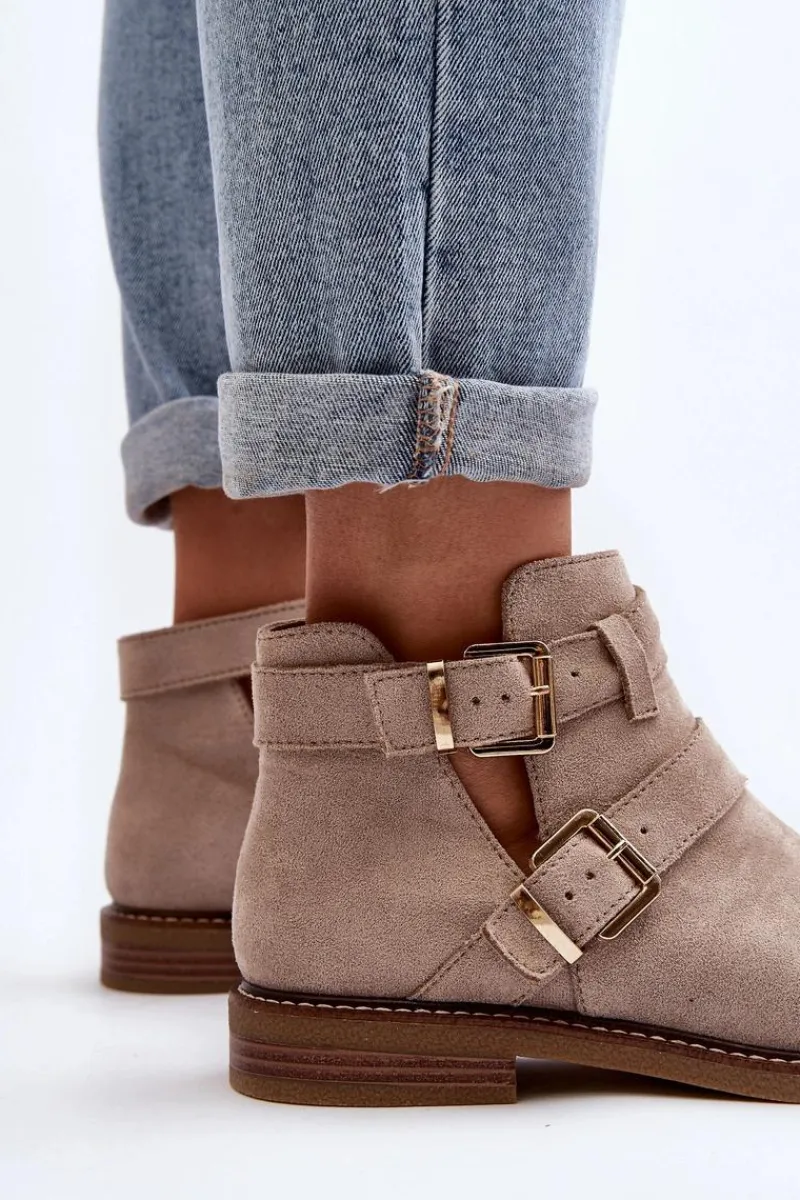 New Damskie Botki Na Płaskim Obcasie Z Paskami Jasnobeżowe Melviana Damskie Botki Wiosenne|Czarne Botki