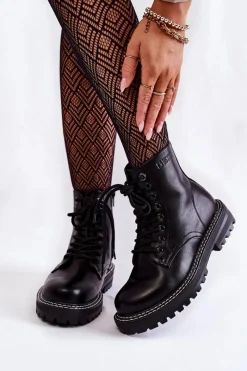 Hot Big Star Shoes Damskie Botki Na Platformie Big Star KK274538 Czarne Czarny