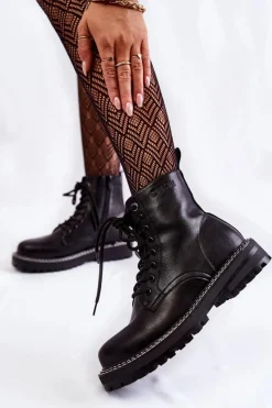 Hot Big Star Shoes Damskie Botki Na Platformie Big Star KK274538 Czarne Czarny