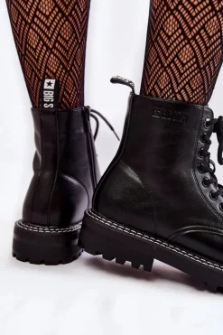 Hot Big Star Shoes Damskie Botki Na Platformie Big Star KK274538 Czarne Czarny