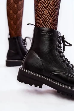 Hot Big Star Shoes Damskie Botki Na Platformie Big Star KK274538 Czarne Czarny