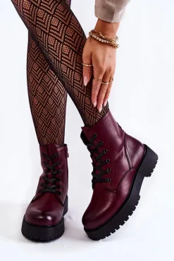 Discount Buty Sergio Leone Damskie Botki Na Platformie Bordowe Randi