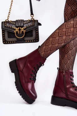 Discount Buty Sergio Leone Damskie Botki Na Platformie Bordowe Randi