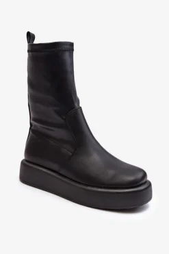 Czarne Botki|Botki Płaskie>Boto Damskie Botki Na Platformie Ekoskóra Czarne Algedi