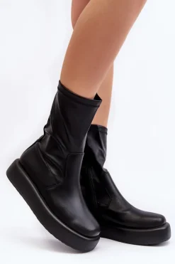 Czarne Botki|Botki Płaskie>Boto Damskie Botki Na Platformie Ekoskóra Czarne Algedi