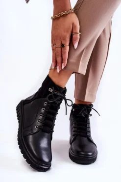 Damskie Trapery|Botki Sznurowane>Buty Sergio Leone Damskie Botki Na Platformie Czarne Kristin