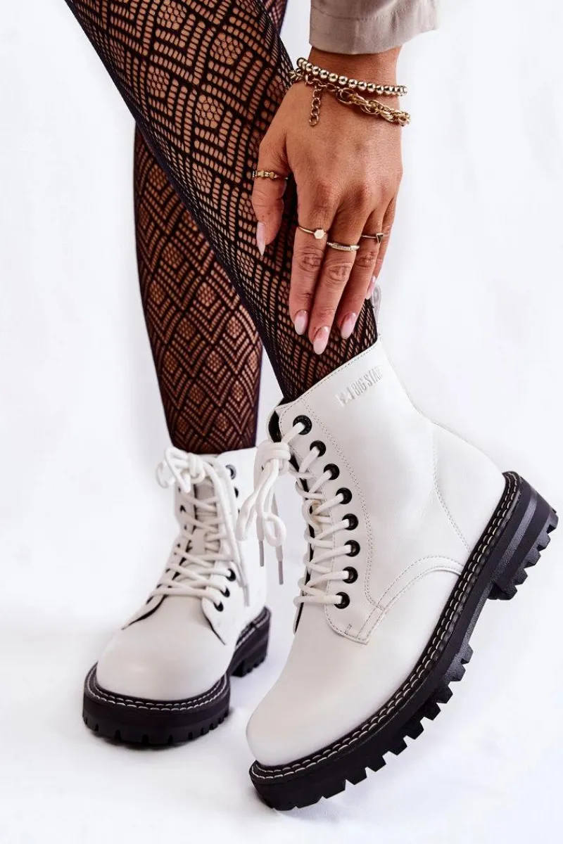 Big Star Shoes Damskie Botki Na Platformie Big Star KK274539 Białe