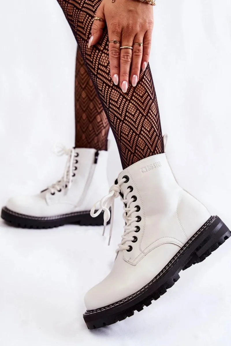 Big Star Shoes Damskie Botki Na Platformie Big Star KK274539 Białe