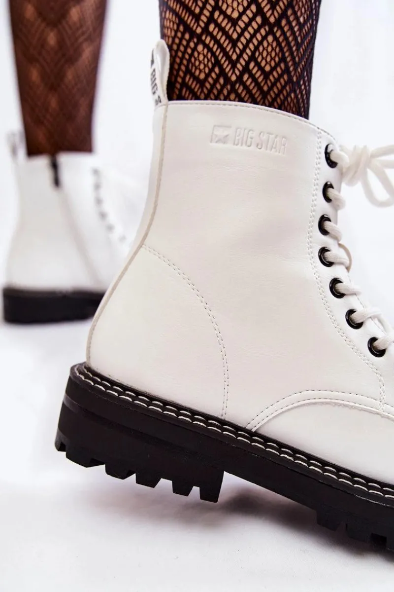 Big Star Shoes Damskie Botki Na Platformie Big Star KK274539 Białe