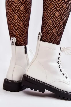 Big Star Shoes Damskie Botki Na Platformie Big Star KK274539 Białe