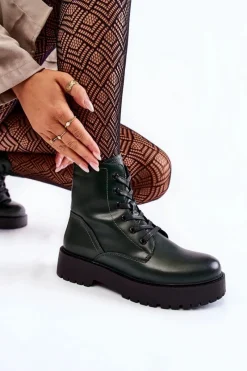 Sale Damskie Botki Na Platformie Zielone Randi Damskie Damskie Trapery|Botki Sznurowane