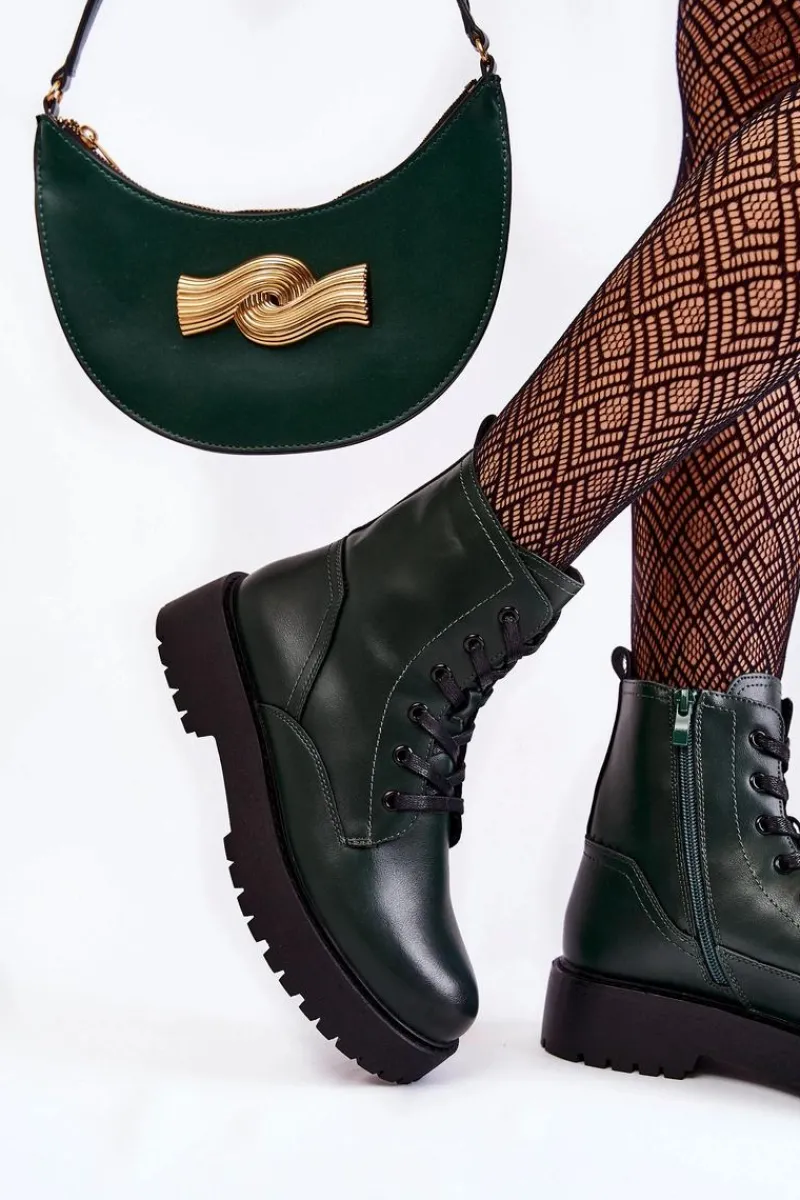 Sale Damskie Botki Na Platformie Zielone Randi Damskie Damskie Trapery|Botki Sznurowane