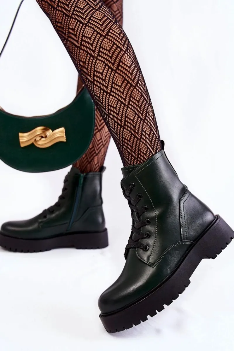 Sale Damskie Botki Na Platformie Zielone Randi Damskie Damskie Trapery|Botki Sznurowane