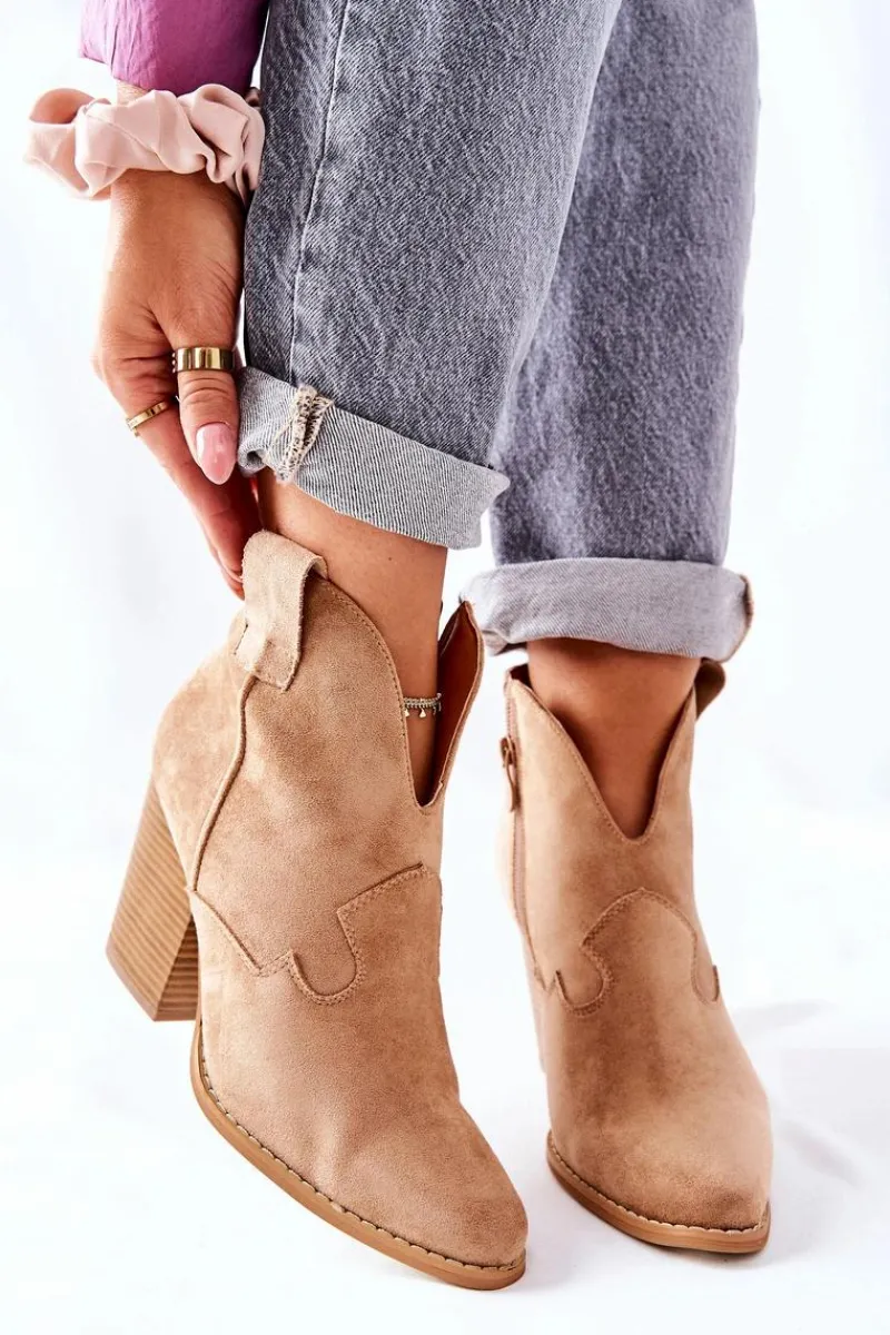 Online Damskie Botki Na Słupku Beżowe Meronet Damskie Botki Na Słupku|Botki Zimowe Damskie