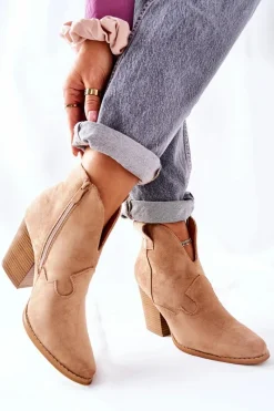 Online Damskie Botki Na Słupku Beżowe Meronet Damskie Botki Na Słupku|Botki Zimowe Damskie