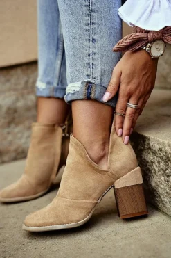 Boto Damskie Botki Na Słupku Beżowe Wycięte Meliori