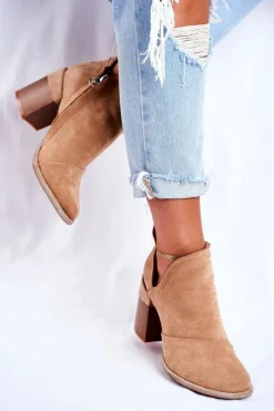 Boto Damskie Botki Na Słupku Beżowe Wycięte Meliori