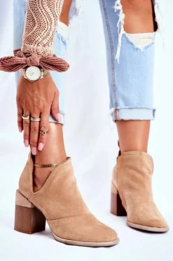 Boto Damskie Botki Na Słupku Beżowe Wycięte Meliori