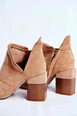 Boto Damskie Botki Na Słupku Beżowe Wycięte Meliori