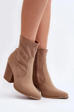 Online Boto Damskie Botki Na Słupku Beżowe Sanile