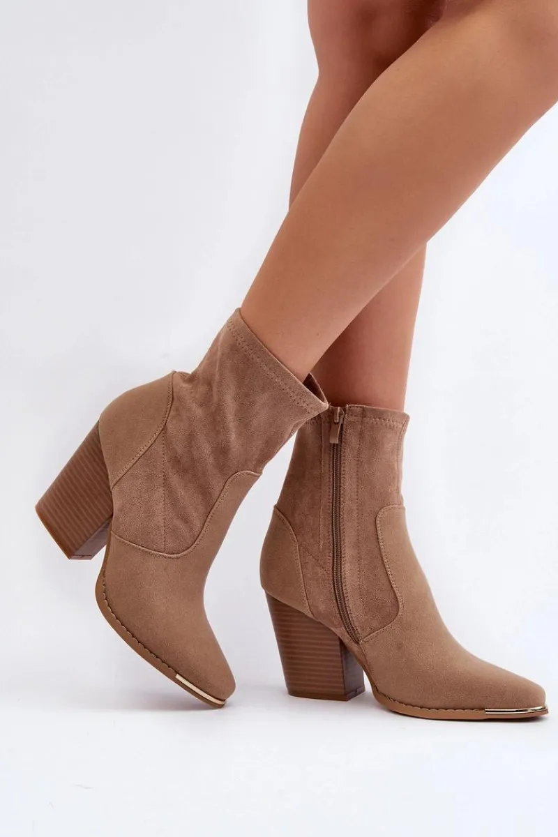 Online Boto Damskie Botki Na Słupku Beżowe Sanile