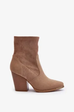 Online Boto Damskie Botki Na Słupku Beżowe Sanile