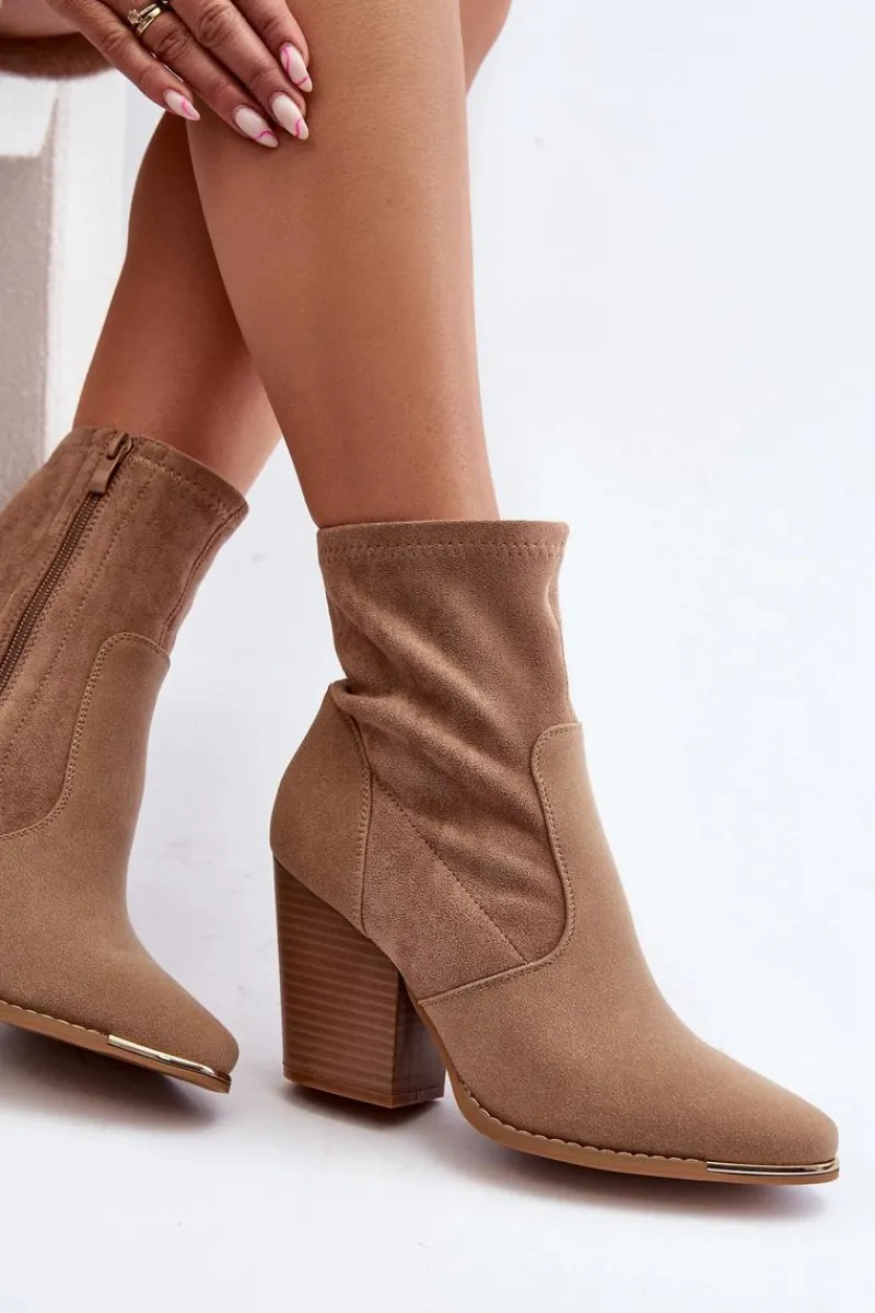 Online Boto Damskie Botki Na Słupku Beżowe Sanile