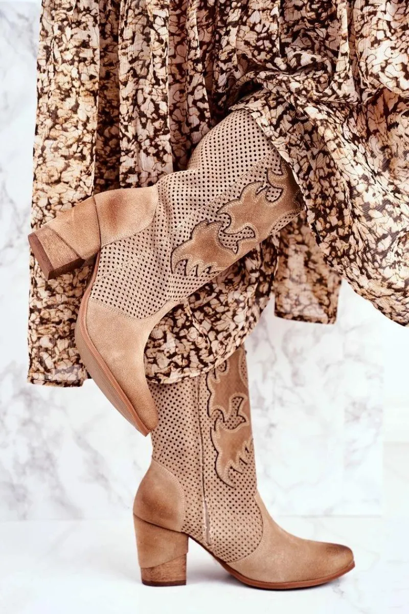 Online Damskie Botki Na Słupku Beżowe Skórzane Wysokie Rosemary Damskie Botki Na Słupku|Brązowe I Beżowe Botki