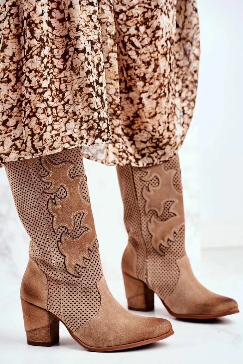 Online Damskie Botki Na Słupku Beżowe Skórzane Wysokie Rosemary Damskie Botki Na Słupku|Brązowe I Beżowe Botki