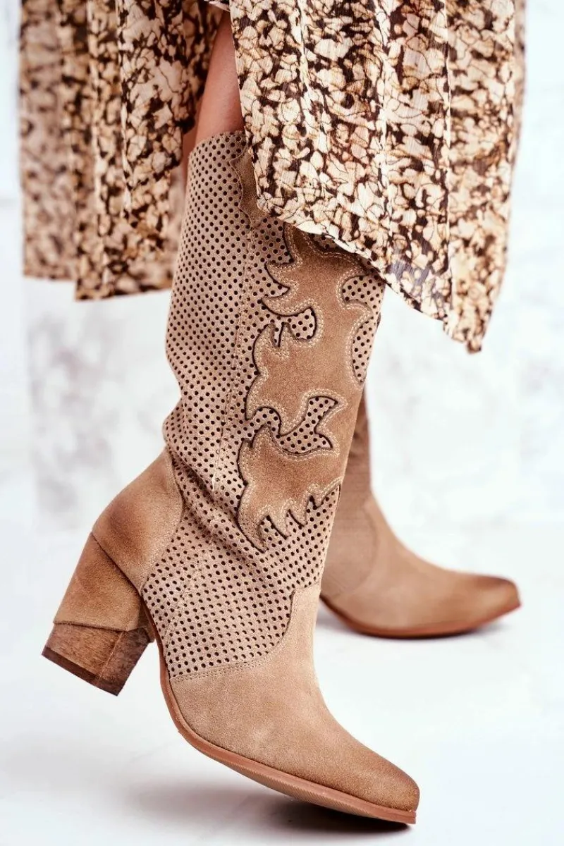 Online Damskie Botki Na Słupku Beżowe Skórzane Wysokie Rosemary Damskie Botki Na Słupku|Brązowe I Beżowe Botki