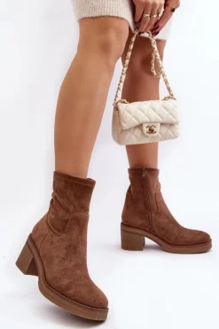 Clearance Damskie Botki Na Słupku Brązowe Argastis Damskie Botki Ocieplane|Brązowe I Beżowe Botki