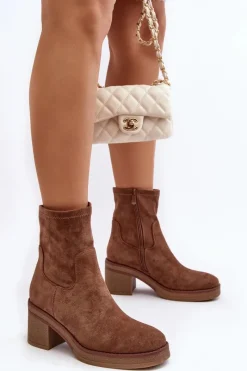 Clearance Damskie Botki Na Słupku Brązowe Argastis Damskie Botki Ocieplane|Brązowe I Beżowe Botki