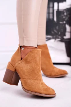 Online Damskie Botki Na Słupku Camel Wycięte Meliori Damskie Botki Na Słupku|Brązowe I Beżowe Botki