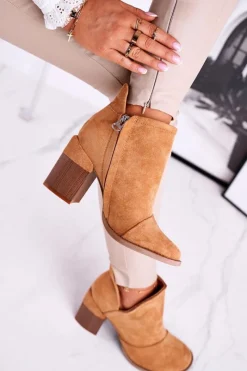 Online Damskie Botki Na Słupku Camel Wycięte Meliori Damskie Botki Na Słupku|Brązowe I Beżowe Botki