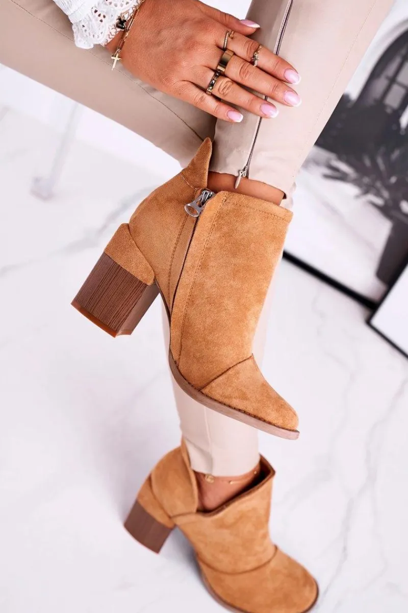 Online Damskie Botki Na Słupku Camel Wycięte Meliori Damskie Botki Na Słupku|Brązowe I Beżowe Botki