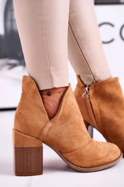 Online Damskie Botki Na Słupku Camel Wycięte Meliori Damskie Botki Na Słupku|Brązowe I Beżowe Botki