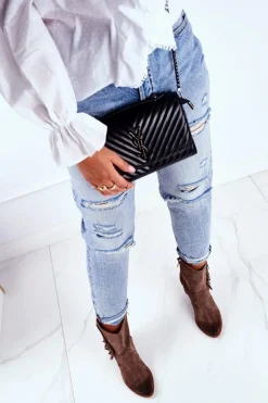 New Boto Damskie Botki Na Słupku Cappuccino Skórzane Quintana