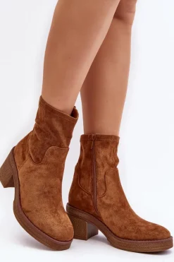 Botki Ocieplane|Brązowe I Beżowe Botki>Boto Damskie Botki Na Słupku Camel Argastis Brązowy