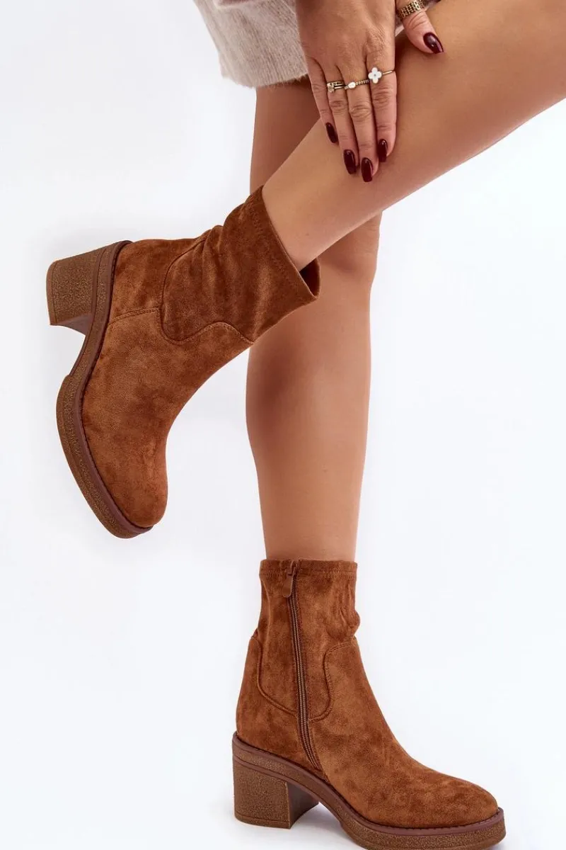 Botki Ocieplane|Brązowe I Beżowe Botki>Boto Damskie Botki Na Słupku Camel Argastis Brązowy