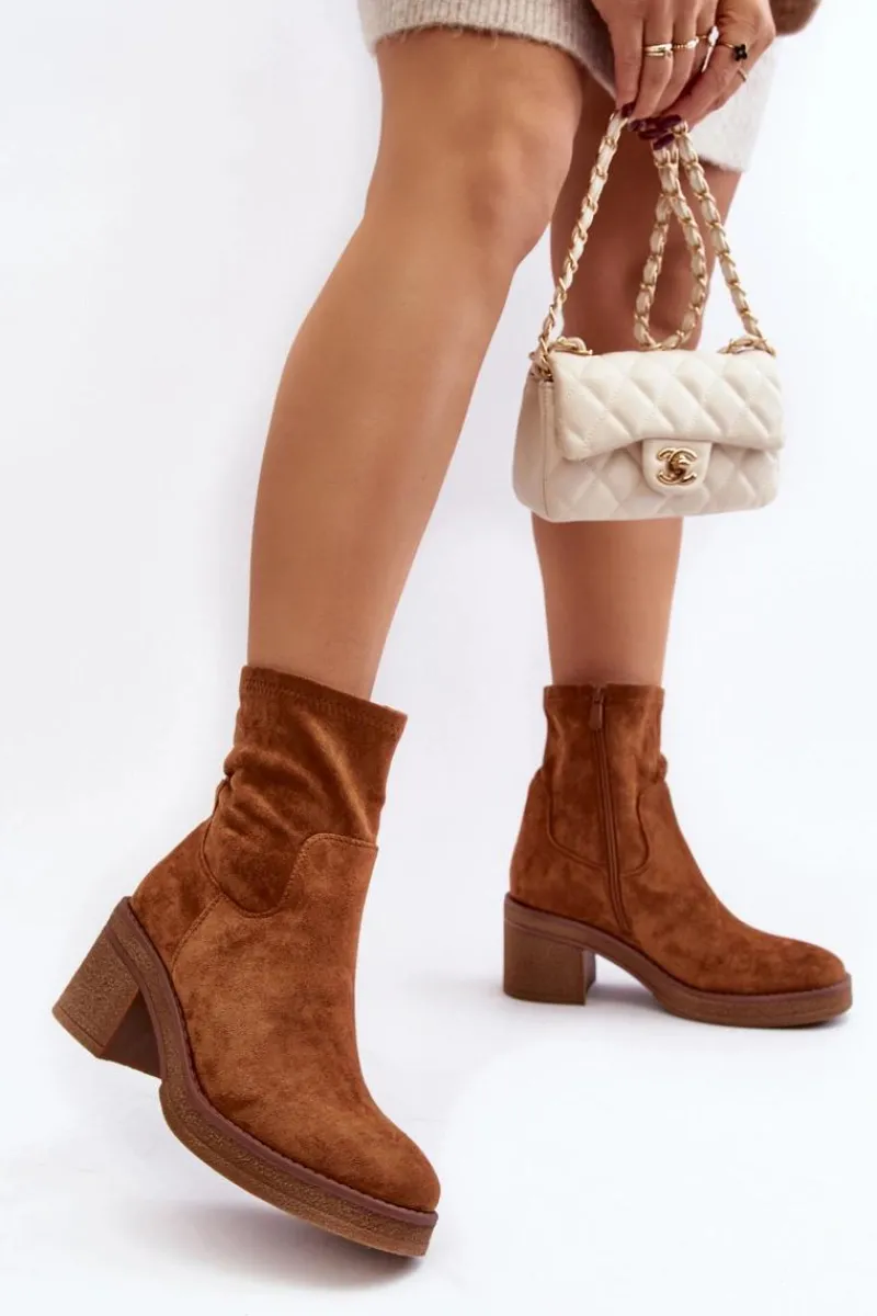 Botki Ocieplane|Brązowe I Beżowe Botki>Boto Damskie Botki Na Słupku Camel Argastis Brązowy